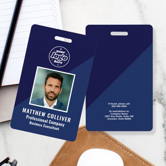 Minimal Navy Blue Corporate Photo ID Ausweis