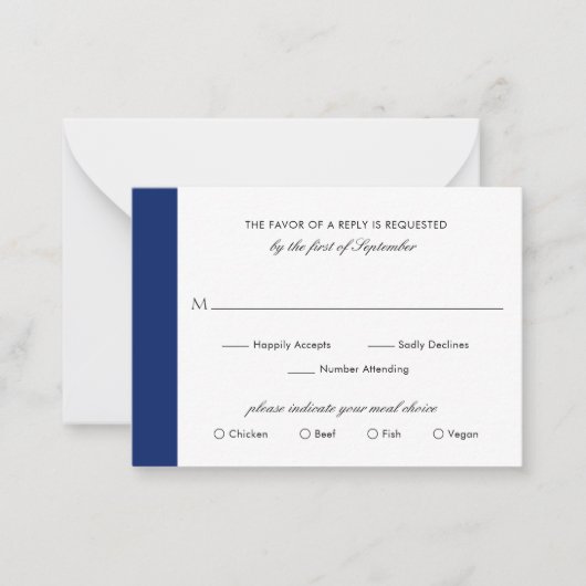 Minimal Navy Blue Elegant Wedding Mini RSVP Karte (Vorderseite)