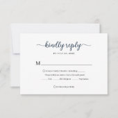 Minimal Navy Blue Floral Monogram Wedding RSVP Karte (Vorderseite)