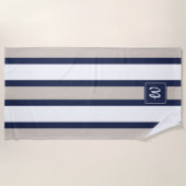 Minimal Navy Blue Gray White Stripes Mit Monogramm Strandtuch (Vorderseite)