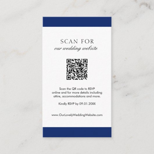 Minimal Navy Blue Modern QR Code Hochzeit Begleitkarte (Vorderseite)