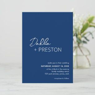 Minimal Navy Blue Moderne Hochzeit Einladung