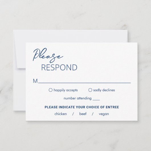 Minimal Navy Blue Moderne Hochzeit RSVP Karte (Vorderseite)