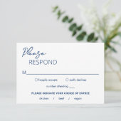Minimal Navy Blue Moderne Hochzeit RSVP Karte (Stehend Vorderseite)