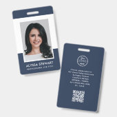 Minimal Navy Blue Modernes Foto Mitarbeiter Mitarb Ausweis (Vorder- & Rückseite)