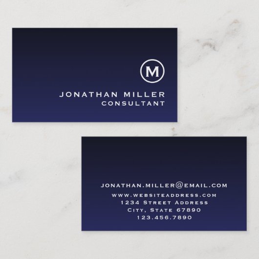 Minimal Navy Blue Monogram Visitenkarte (Vorne/Hinten)