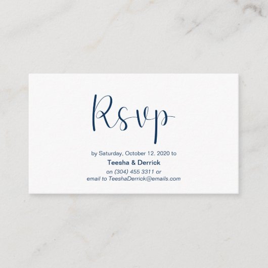 Minimal, Navy Blue Schriftart, Wedding RSVP, reagi Begleitkarte (Vorderseite)