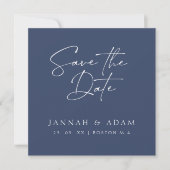 Minimal Navy Blue Script Typografy Foto Hochzeit Save The Date (Vorderseite)