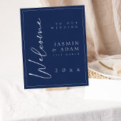 Minimal Navy Blue Script Wedding Willkommenszeiche Poster