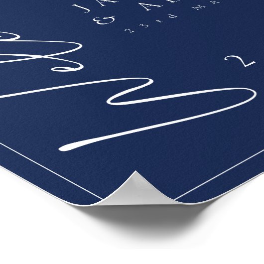 Minimal Navy Blue Script Wedding Willkommenszeiche Poster (Ecke)