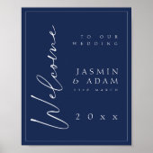 Minimal Navy Blue Script Wedding Willkommenszeiche Poster (Vorne)