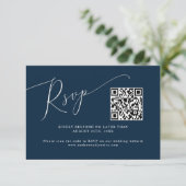 Minimal Navy Blue Wedding QR Code RSVP Karte (Stehend Vorderseite)