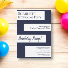 Minimal Navy Blue White Elegant Chic 50. Geburtsta