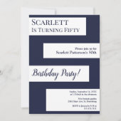 Minimal Navy Blue White Elegant Chic 50. Geburtsta Einladung (Vorderseite)