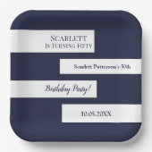 Minimal Navy Blue White Elegant Chic 50. Geburtsta Pappteller (Vorderseite)
