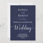 Minimal Navy Blue White Monogram Delicate Wedding Einladung (Vorderseite)