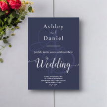 Minimal Navy Blue White Monogram Delicate Wedding