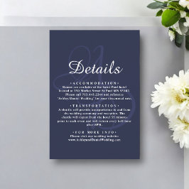 Minimal Navy Blue White Monogram Elegant Wedding Begleitkarte