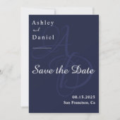 Minimal Navy Blue White Monogram Elegant Wedding Save The Date (Vorderseite)