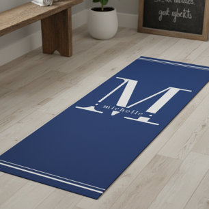 Minimal Navy Blue & White Monogram Yogamatte