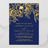 Minimal Navy Bouquet Wedding Real Folieneinladung (Vorderseite)