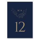 Minimal Navy Gold formale Monogram Hochzeit Tischnummer (Vorderseite)