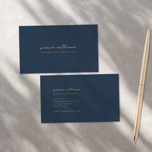Minimal Navy Gold Script Visitenkarte