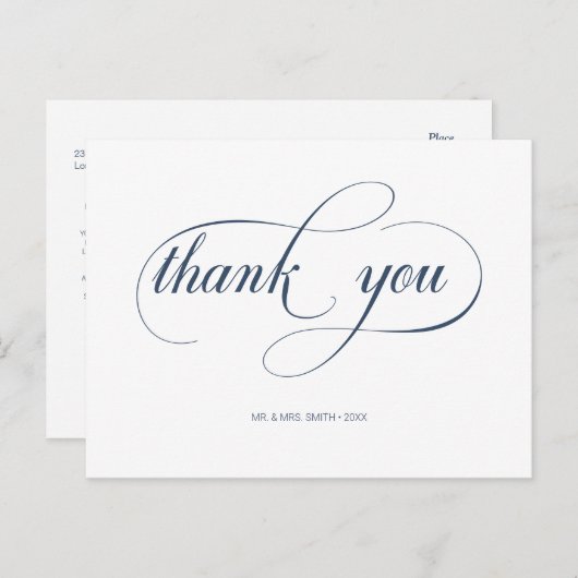 Minimal Navy Kalligrafie Script Hochzeit Vielen Da Postkarte (Vorne/Hinten)