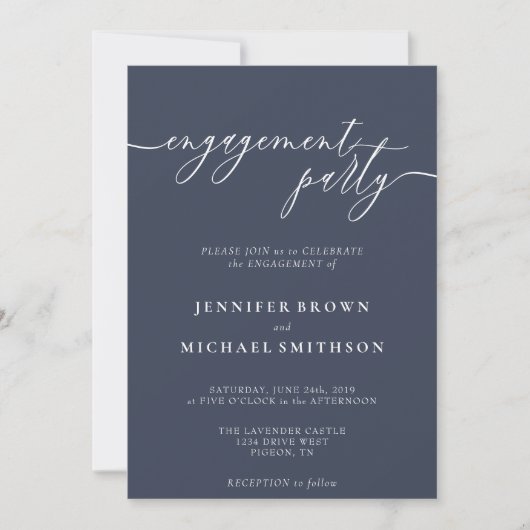 Minimal Navy Moderne Engagement Party Einladung (Vorderseite)