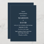 Minimal Navy Moderne klassische Hochzeit Einladung (Vorne/Hinten)