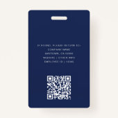 Minimal Navy & White Office Mitarbeiter Foto ID QR Ausweis (Rückseite)