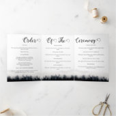 Minimal neblig Fichtenwald Naturhochzeit Dreifach-gefaltete Programmkarte (Innenseite)