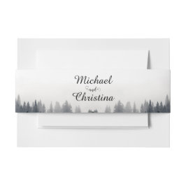 Minimal neblig Fichtenwald Naturhochzeit Einladungsbanderole