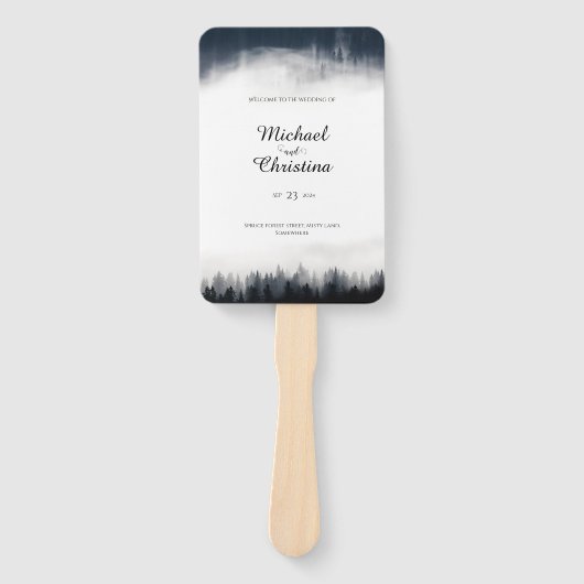 Minimal neblig Fichtenwald Naturhochzeit Fächer (Vorderseite)