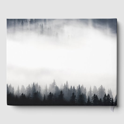 Minimal neblig Fichtenwald Naturhochzeit Gästebuch (Rückseite)