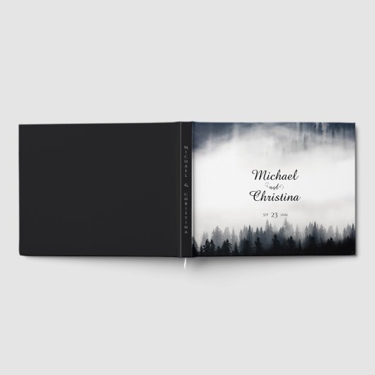 Minimal neblig Fichtenwald Naturhochzeit Gästebuch (Voll)