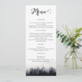 Minimal neblig Fichtenwald Naturhochzeit Menükarte (Stehend Vorderseite)