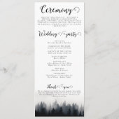 Minimal neblig Fichtenwald Naturhochzeit Programm (Rückseite)