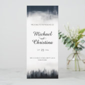 Minimal neblig Fichtenwald Naturhochzeit Programm (Stehend Vorderseite)