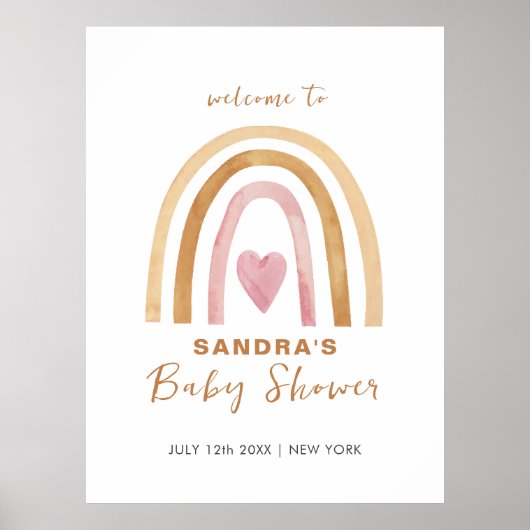 Minimal Neutral Boho Rainbow Baby Dusche Willkomme Poster (Vorne)