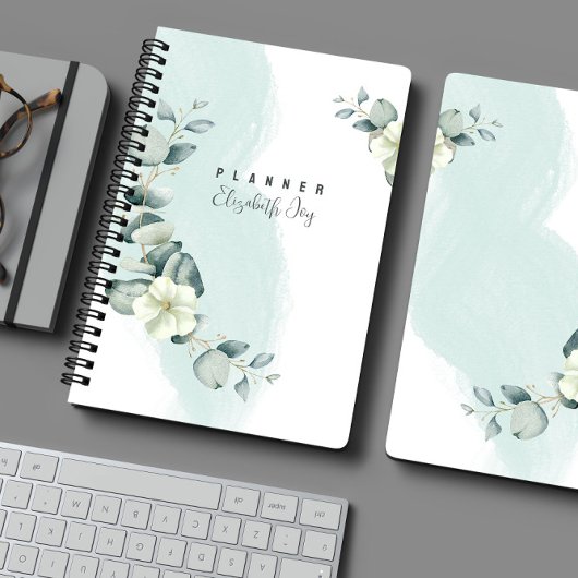 Minimal Neutral Sage Floral Customizable Planner Planer