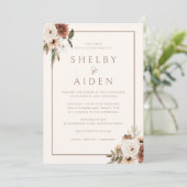 Minimal neutrale Beige Boho Floral Wedding Einladung (Stehend Vorderseite)