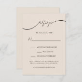 Minimal neutrale Taupe Moderne SkriptWedding RSVP Begleitkarte (Vorne/Hinten)