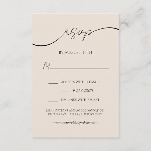 Minimal neutrale Taupe Moderne SkriptWedding RSVP Begleitkarte (Vorderseite)