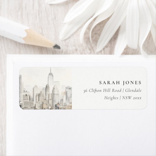 Minimal New York City Skyline Watercolor-Adresse (Insitu)