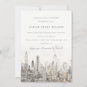Minimal New York City Skyline Watercolor Geburtsta Einladung (Vorderseite)