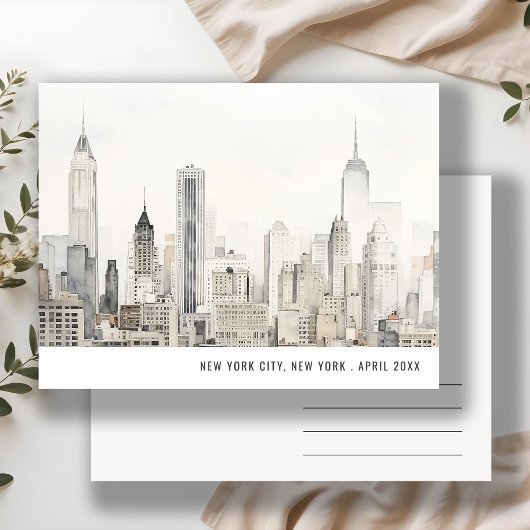 Minimal New York City Skyline Watercolor Travel Postkarte