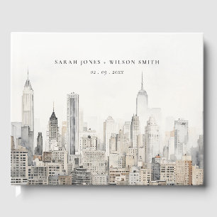 Minimal New York City Skyline Watercolor Wedding Gästebuch
