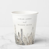Minimal New York City Skyline Watercolor Wedding Pappbecher (Rückseite)