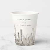 Minimal New York City Skyline Watercolor Wedding Pappbecher (Vorderseite)